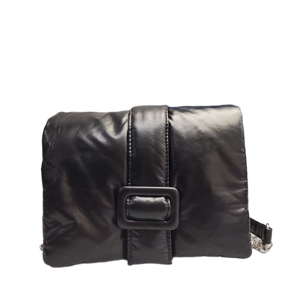 Zara Puffer Shoulder Bag Womens Medium Black Chain Strap Magnetic Flap Closure